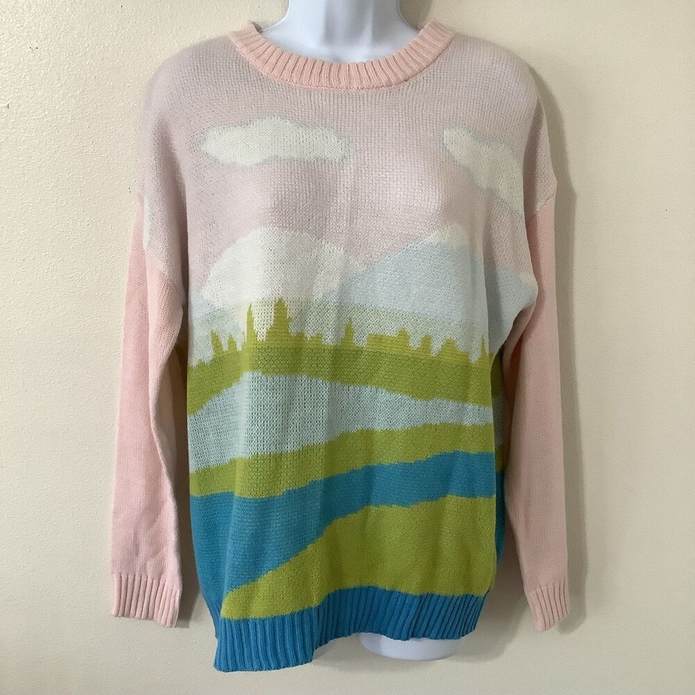 Just Polly Fairy Kei Kawaii Girly Novelty Landscape Cottagcore Knit‎ Sweater S